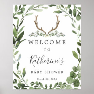 Willkommensschild Holzfäller Hirschgeweih Baby Sho Poster