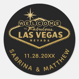 Willkommensschild Las Vegas Schwarz mit Gold Runder Aufkleber