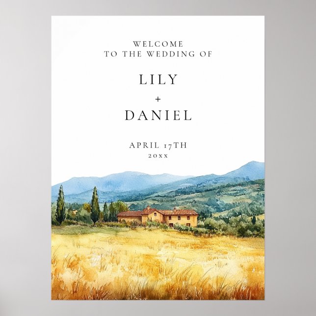 Willkommensschild Rustikale Toskana-Landhochzeit Poster (Vorne)