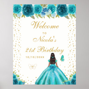 Willkommensschild Teal Dark Skin Mädchen Geburtsta Poster