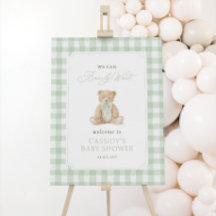 Willkommensschild Teddy-Bär-Sage-Gingham-Baby-Part