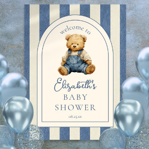 Willkommensschild Teddybär in Jeans für Babyparty Poster