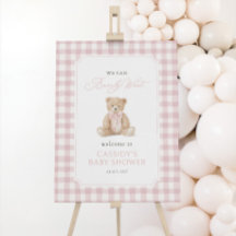 Willkommensschild Teddybär Rosa Gingham Baby Showe