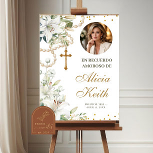 Willkommensschild Weiße Lilie Floral Rosenkranz Ka Poster