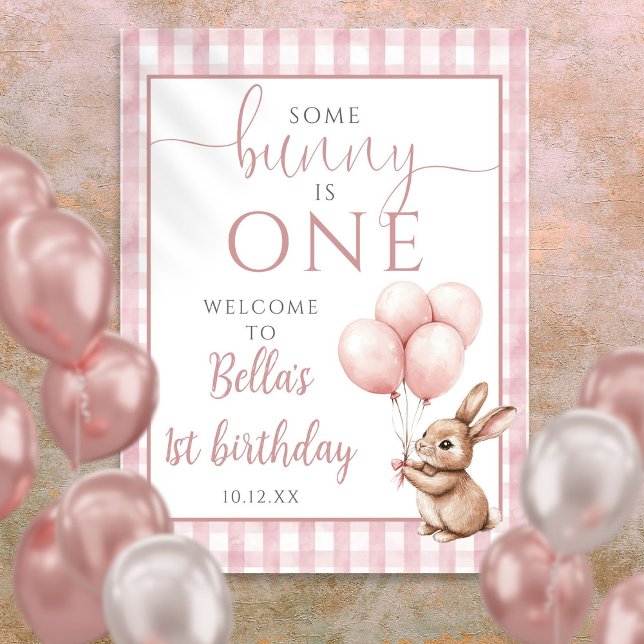 Willkommensschild zum 1. Geburtstag von Little Bun Poster (Little Bunny Pink 1st Birthday Welcome Sign)
