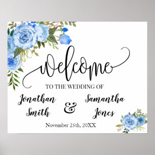 Willkommensschild zur Hochzeit Boho Chic blaues Bl Poster