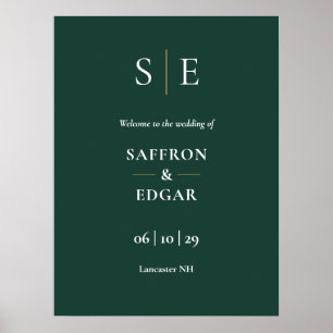 Willkommensschild zur Hochzeit mit Smaragd- und Go Poster