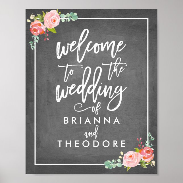 Willkommensschild zur Hochzeit Rose Poster (Vorne)