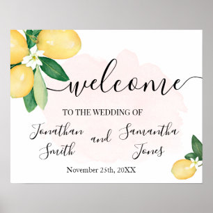 Willkommensschild zur Zitronen-Hochzeit Rosa Party Poster