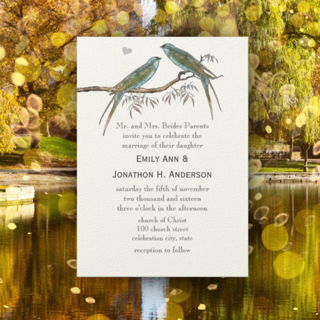 Willow Aquamarin Blue Green Vintag Lovebird Weddin Einladung (Von Creator hochgeladen)