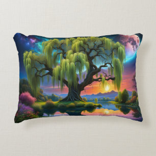 Willow Baum unter Vollmond N Sternenhimmel Sunset Dekokissen
