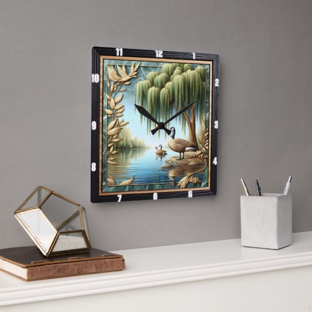 Willow Goose Country Quadratische Wanduhr (Büro)