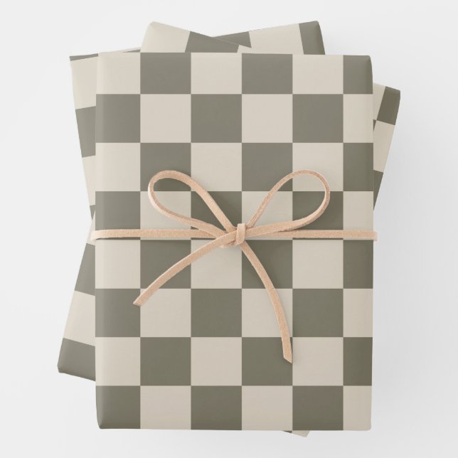 Willow Grau and Bone Checkerboard Geschenkpapier Set (Beispiel)