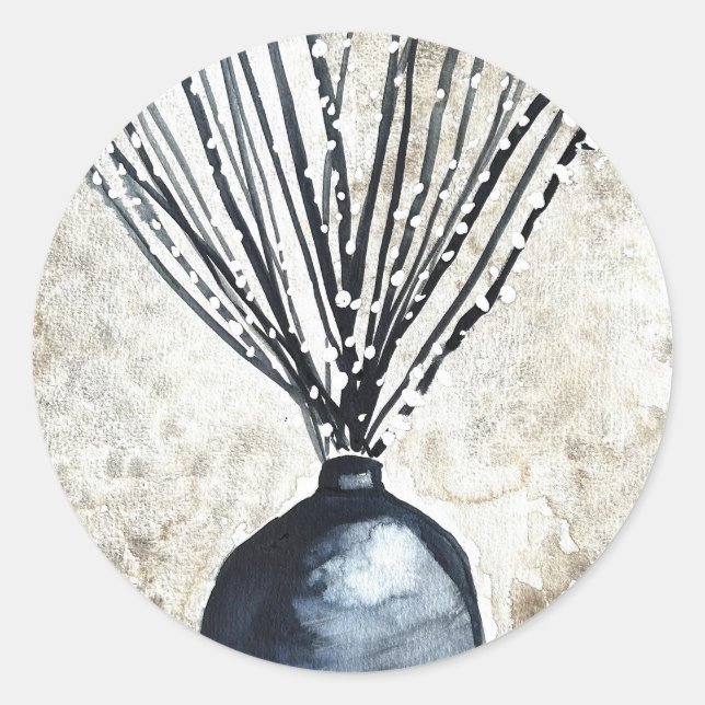Willow in Vase Aquarell Runder Aufkleber (Vorderseite)