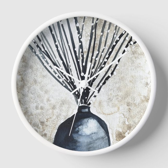 Willow in Vase Aquarell Uhr (Vorderseite)