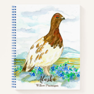 Willow Ptarmigan Alaska Staat Bird Blue Watercolor Notizbuch