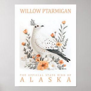 Willow Ptarmigan Bird of Alaska USA Travel Poster
