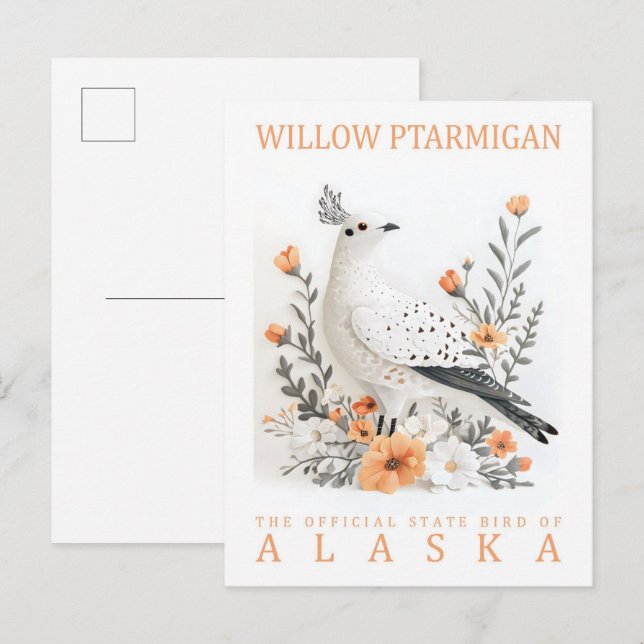 Willow Ptarmigan Bird of Alaska USA Travel Postkarte (Vorne/Hinten)