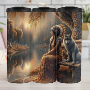 Willow Reflection: Frauen und Wolf. Thermosbecher
