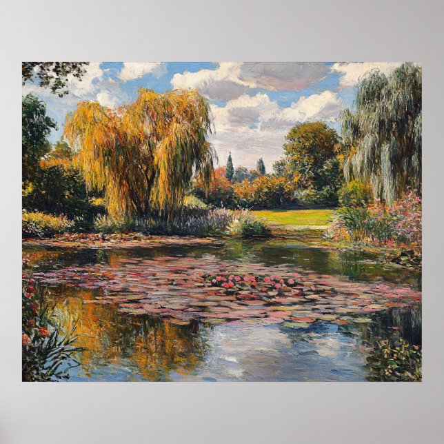 Willow Tree and Lily Pads Landscape Painting Poster (Vorne)