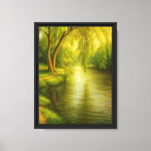 Willow Tree by the River Tranquil Leinwand Kunst,