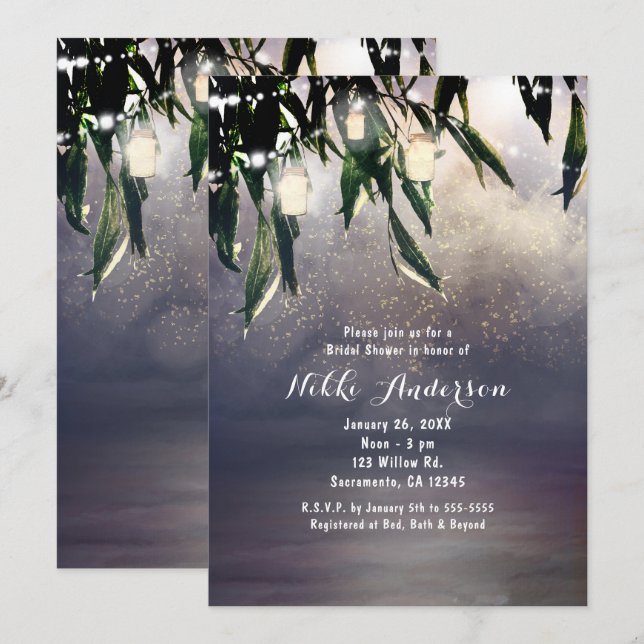 Willow Tree & Mason Jar Lights Einladungen (Vorne/Hinten)