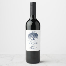 Willow Tree Navy Blue Gold Eat Drink & Be Verheira Weinetikett