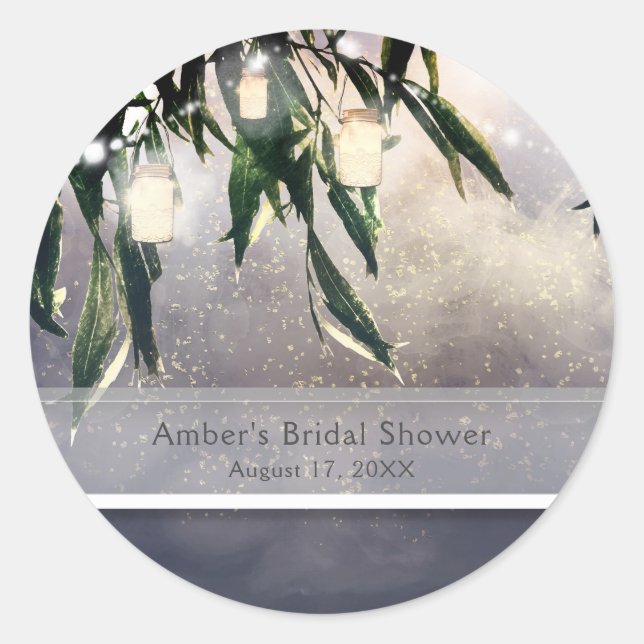 Willow Tree und Mason Jar Lights Gastgeschenk Runder Aufkleber (Vorderseite)