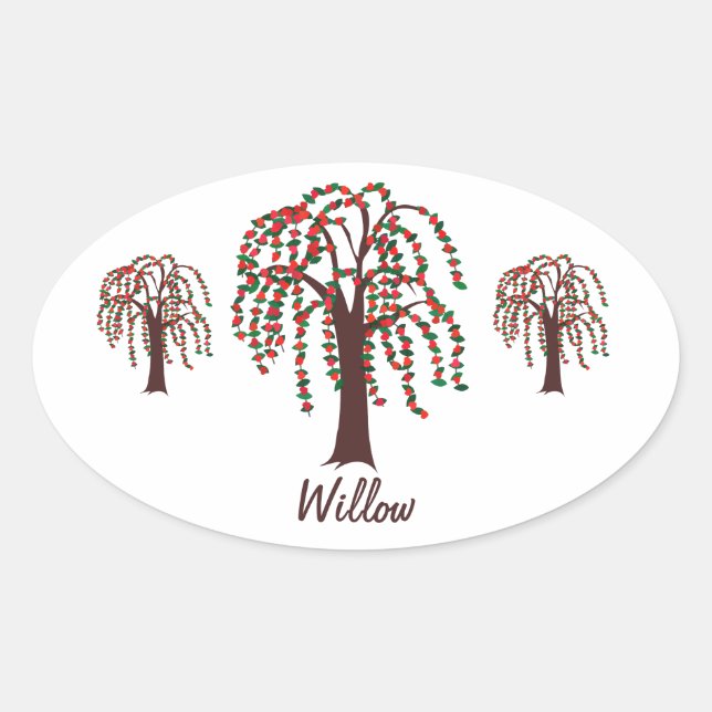 Willow Tree with Hearts - Anpassbar Ovaler Aufkleber (Vorderseite)