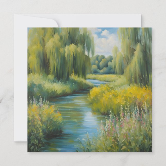 Willow Trees and Wildblumen nähe River im Sommer Karte (Vorderseite)