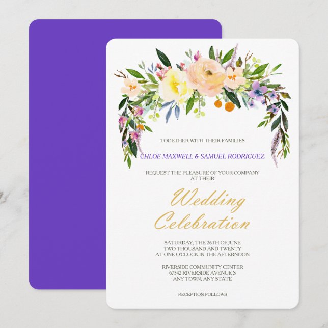 Willow und florale Moderne Hochzeitseinladung Einladung (Vorne/Hinten)