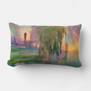 Willow und wisteria am Teich bei Sonnenuntergang Lendenkissen