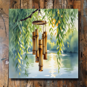 Willow, Windchimes und See Leinwanddruck