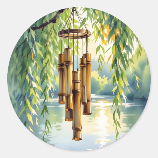 Willow, Windchimes und See Runder Aufkleber (Vorderseite)