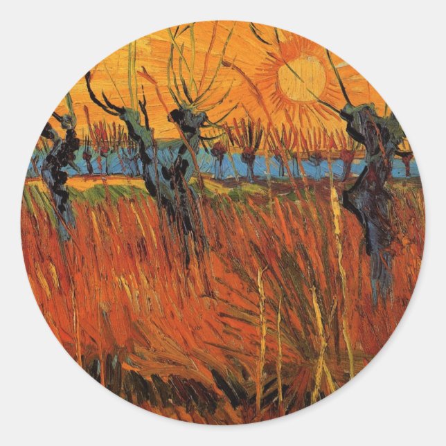 Willows at Sunset by Vincent van Gogh Runder Aufkleber (Vorderseite)