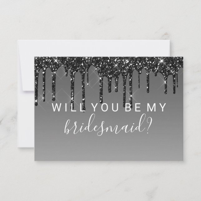 Willst du mein Bridesmaid Fab Glitzer Tropfen Blac Einladung (Vorderseite)