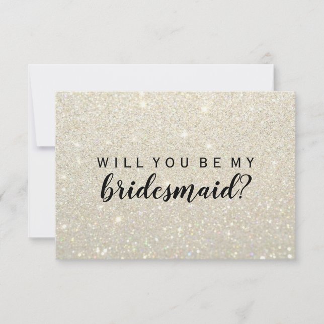 Willst du meine Bridesmaid sein - White Gold Glitz Einladung (Vorderseite)