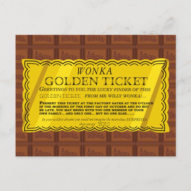 Willy Wonka Golden Ticket Postkarte (Vorderseite)