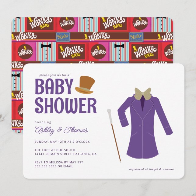 Willy Wonka und die Schokoladenfabrik Babydusche Einladung (Vorne/Hinten)
