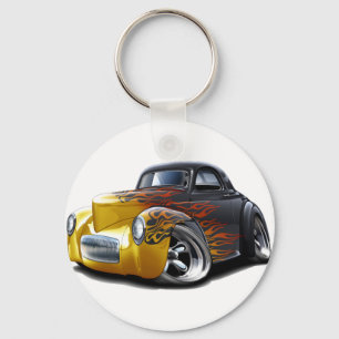 Willys Schwarz-Flammen Auto 1941 Schlüsselanhänger