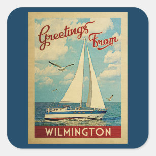 Wilmington Sailboat Vintage Travel Quadratischer Aufkleber