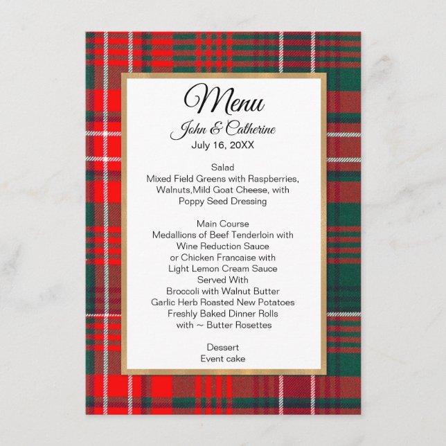 Wilson Clan Kariert Wedding Menu Menükarte (Vorderseite)
