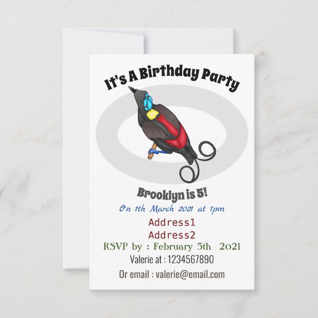 Wilsons Vogel-of-Paradies-Vogel-Cartoon Einladung (Vorderseite)