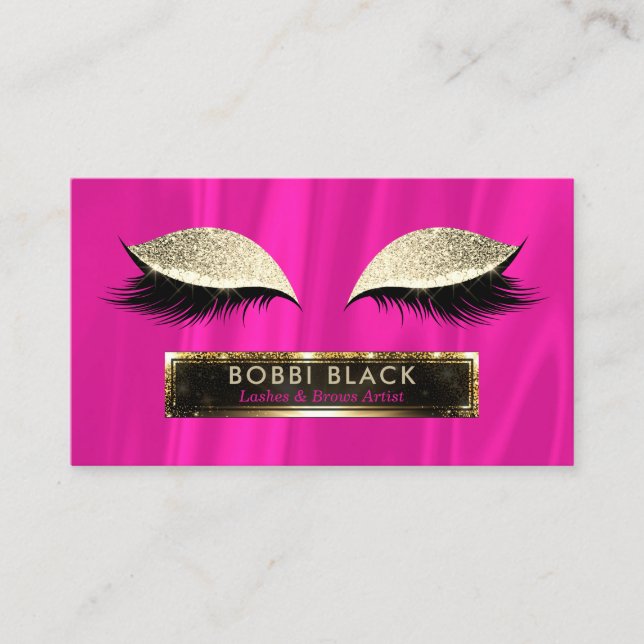 Wimper-Erweiterungs-Pink und Goldzauber-Make-up Visitenkarte (Vorderseite)