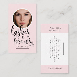 Wimpern & Augenbrauen Blush Pink Kalligrafie Foto Visitenkarte