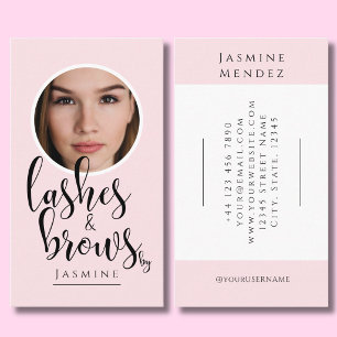 Wimpern & Augenbrauen Blush Pink Kalligrafie Foto Visitenkarte