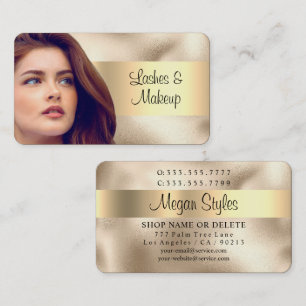 Wimpern & Makeup Salon, Ihr Foto, Gold auf Gold Visitenkarte