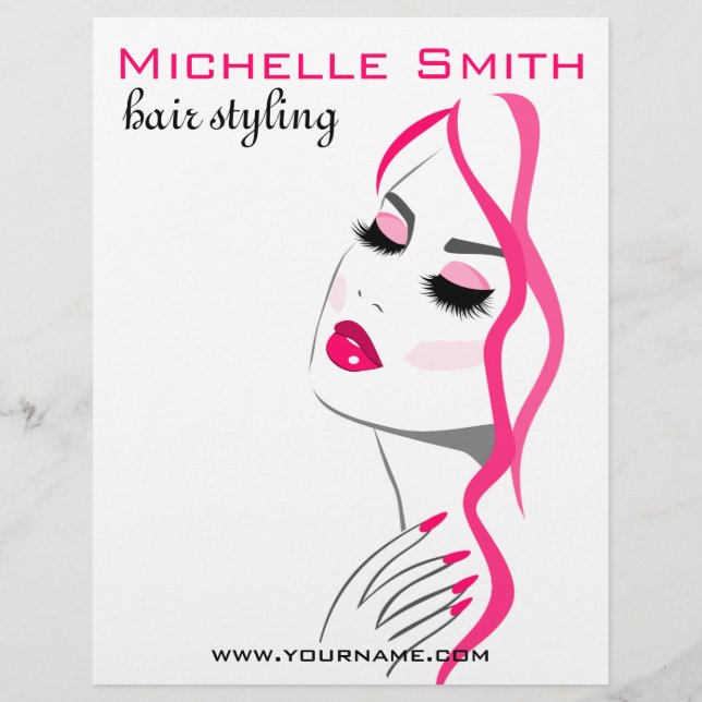 Wimpern Maniküre Haar Rosa Mädchen Schönheitsbrand Flyer (Vorne)