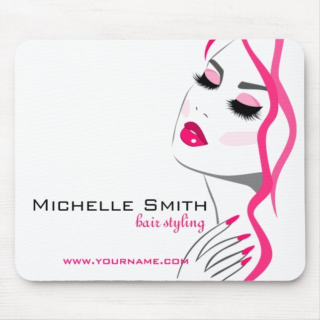 Wimpern Maniküre Haar Rosa Mädchen Schönheitsbrand Mousepad (Vorne)