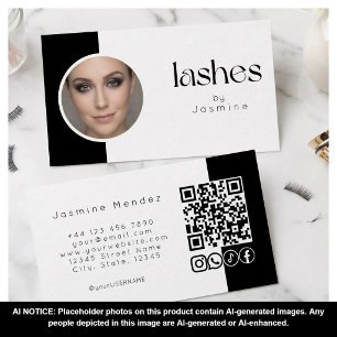Wimpern Schwarz-Weiß-Foto QR-Code Social Icons  Visitenkarte